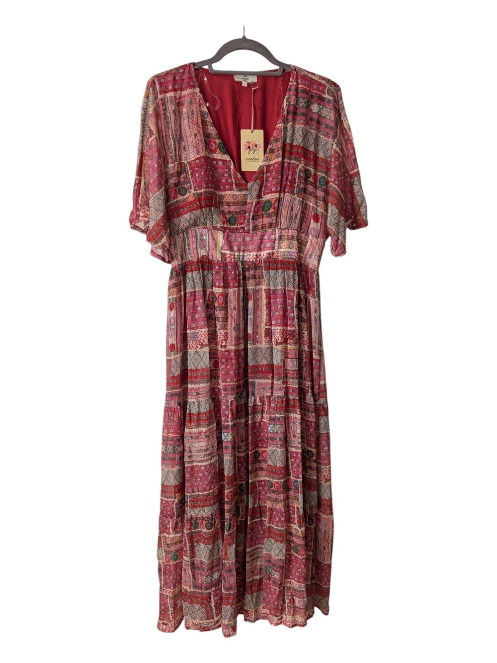 Entro Printed Half-Sleeve V-Neck Midi Dress - NWT!